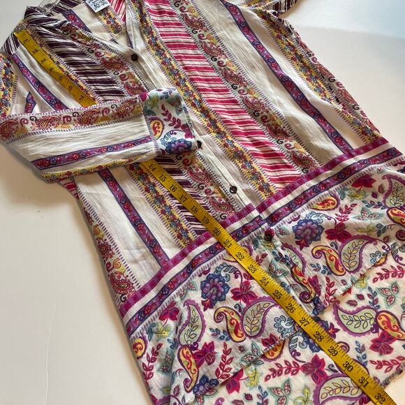 Parsley & Sage Paisley Striped & Floral Button Top Women's Medium Mixed Prints - Picture 7 of 7
